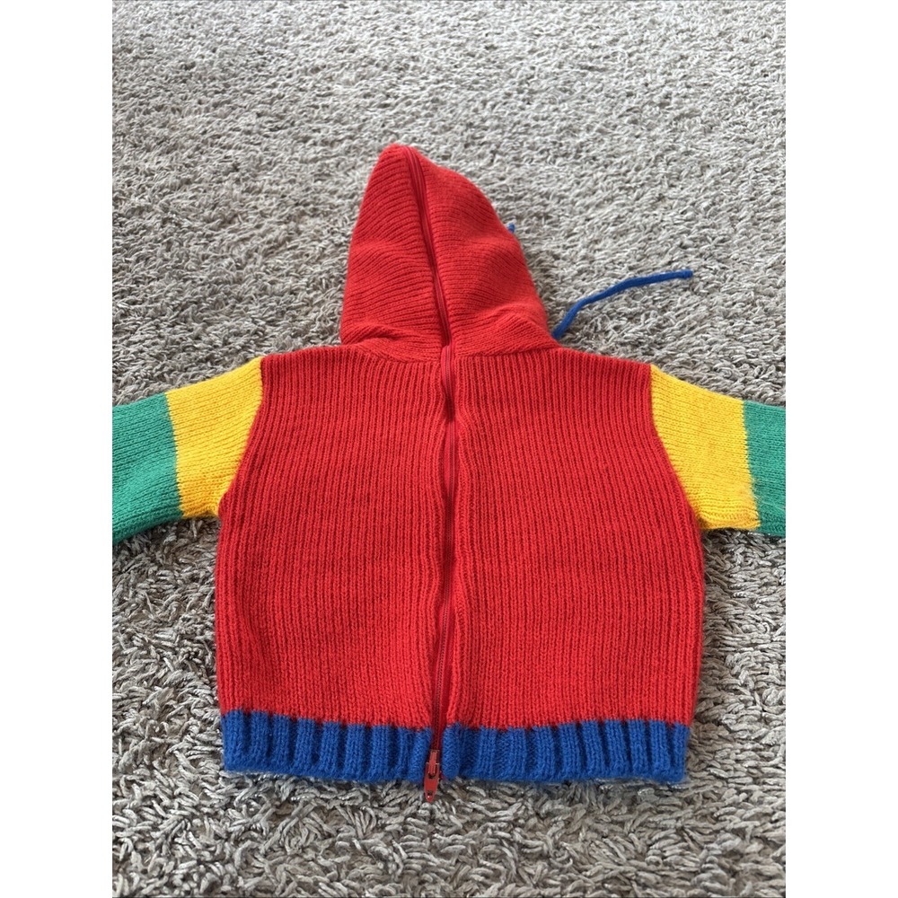 Vintage 80s Health Tex Kids Red Sweater Color Block 12 Mos Car Toddler - Picture 4 of 5